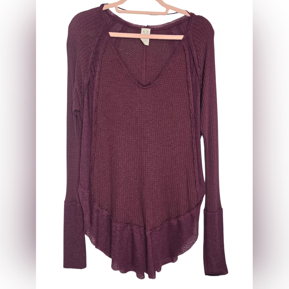 Free People We The Free "Catalina" waffle knit thermal top in burgundy/plum